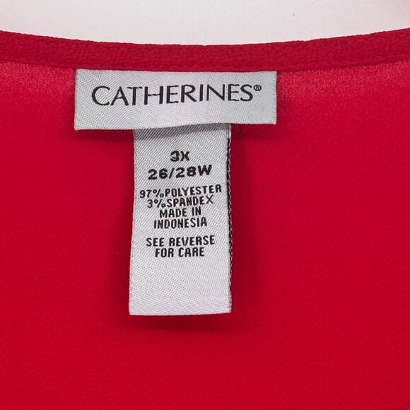 Catherines Red V-Neck Long Sleeve Top Rhinestone Accent size 3X 26/28W - Picture 2 of 11